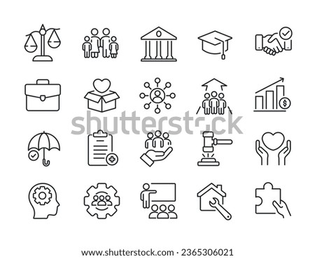 Social policy thin line icons. For website marketing design, logo, app, template, ui, etc. Vector illustration.