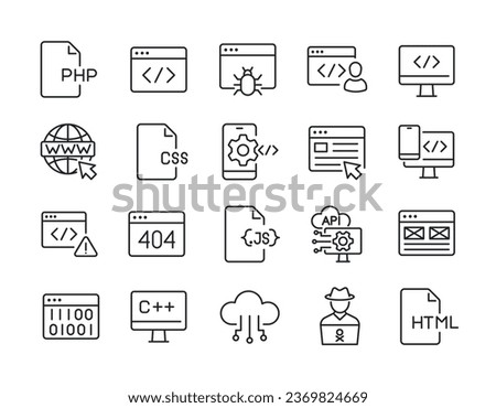 Programming coding thin line icons. For website marketing design, logo, app, template, ui, etc. Vector illustration.
