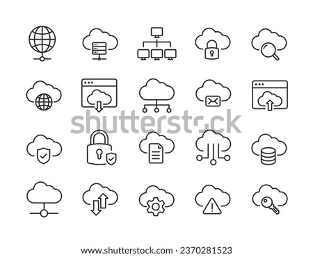 Cloud computing thin line icons. For website marketing design, logo, app, template, ui, etc. Vector illustration.