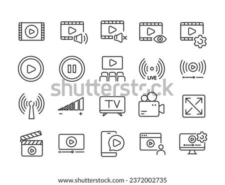 Video multimedia line icons. For website marketing design, logo, app, template, ui, etc. Vector illustration.