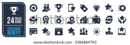 Exclusive benefit solid icons collection. Containing prize, incentive, reward, award etc icons. For website marketing design, logo, app, template, ui, etc. Vector illustration.