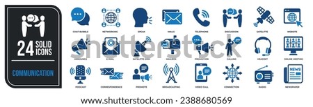 Communication solid icons collection. Containing speak, mail, contact, message etc icons. For website marketing design, logo, app, template, ui, etc. Vector illustration.