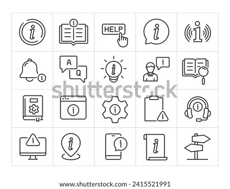 Information simple minimal thin line icons. Related guide, instruction, manual, guidebook. Vector illustration.