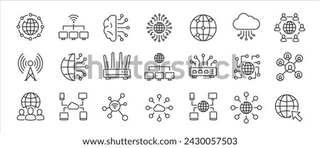 Network simple minimal thin line icons. Related connection, communication, technology, broadband. Vector illustration.