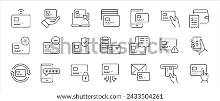 Credit card simple minimal thin line icons. Related atm, payment, cashless, bank. Vector illustration.