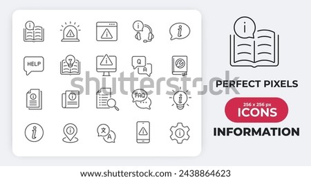 Information simple minimal thin line icons. Related manual, instruction, support, service. Vector illustration.