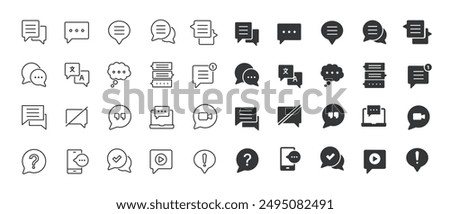 Speech bubble thin line and glyph solid icons collection. Containing chat, dialogue, communication, talking, information icons.