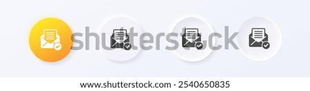 Mail reading icon. Neumorphism round style button design vector