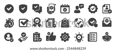 Checkmark solid icons collection. Containing approve, done, choice, option etc icons. For website marketing design, logo, app, template, ui, etc. Vector illustration.