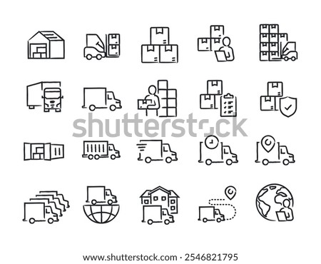 Logistic hand drawn doodle sketch style line icons