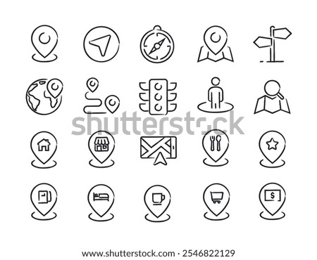 Navigation hand drawn doodle sketch style line icons