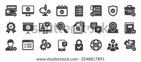 Checkmark solid icons collection. Containing approve, done, choice, option etc icons. For website marketing design, logo, app, template, ui, etc. Vector illustration.