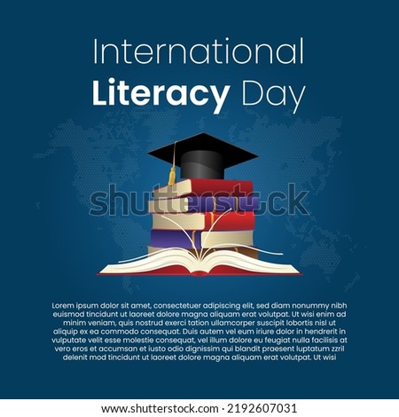 International Literacy Day poster. Education concept vector illustration with pile of books.