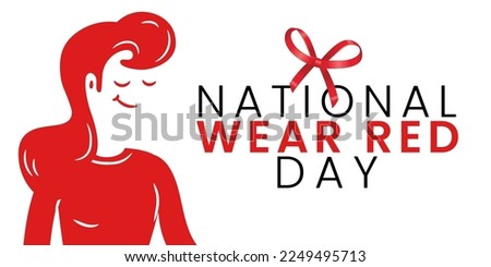 National wear red day vector banner. Beautiful woman wearing red dress. American Heart Association bring attention to heart disease. National wear red day February 3 concept.