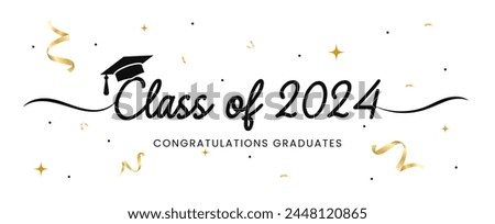 Class of 2024 handwritten typography lettering text with graduates caps Congratulations graduates.