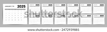 Calendar 2025 week start Sunday corporate design planner template.