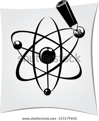 writing Atomic science education. paper background drawing pencil
