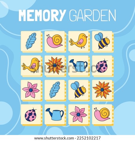 Memory game cards vector illustration. Memory game for preschool children.