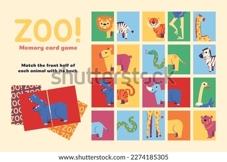 Memory game cards vector illustration. Memory game for preschool children.