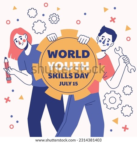 world youth skills day. (WYSD). world youth skills day celebration background. world youth skills day awareness. July 15. vector illustration. poster, banner, greeting card. young people with skills.