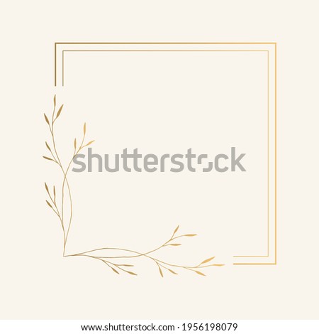 Elegant squared frame with golden leaves. Vector isolated illustration.