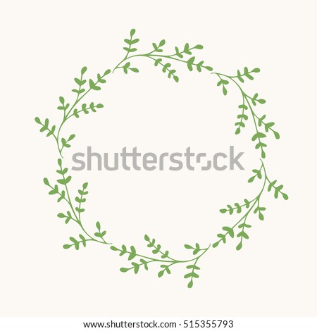 Green wreath. Vector isolated. Flowers and leaves frame.