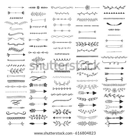 Hand drawn ink dividers and lines. Isolated. Vector.