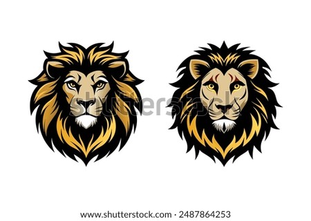 2 Set Of Lion Face Logo Vector Illustration Art