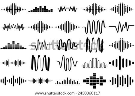 Sound waves set. Modern sound equalizer. Radio wave icons. Volume level symbols