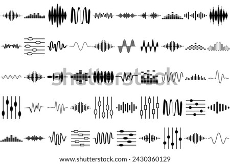 Sound waves set. Modern sound equalizer. Radio wave icons. Volume level symbols