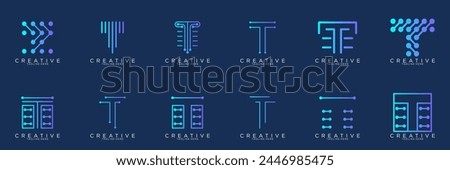 abstract collection letter T logo . Modern symbol for digital technology with dot	