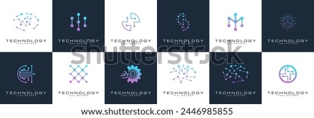 collection technology dot logo design. symbol tech, internet, system, Artificial Intelligence and computer. inspiration logo design modern	