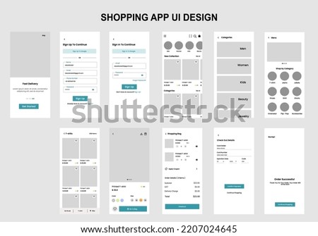 Mobile app design. UI UX vector design for mobile app. online shopping app design.