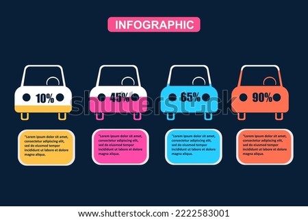 Electric car infographic with percentage fill for presentation 4 options or steps. vector illustration.
