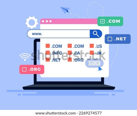choose domain suitable for their website, Search domain, Domain name checker flat vector design.