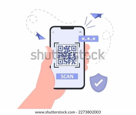 Man hand holding a phone and scanning QR code. Barcode scanner technology.
