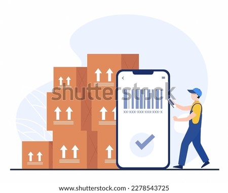 Workers Checking boxes using barcode before delivery, concept of Inventory inspection in warehouse.