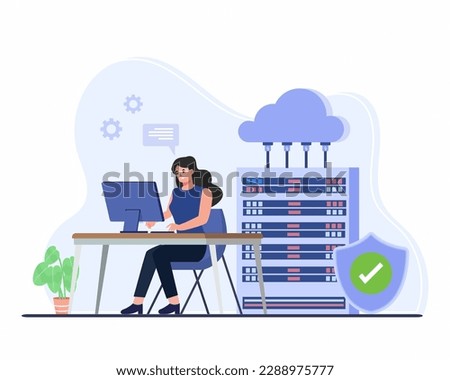 Women working on computer and doing technical work with server concept of cloud computing, data center, file management, system administration.