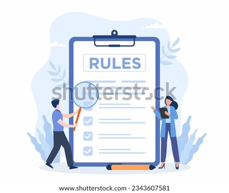 Business people planning list of rules for company law, regulations concept