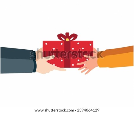 Hands offering present in box giving a gift to his girlfriends or friends in Christmas, new year, birthday Valentine's Day or Holidays.