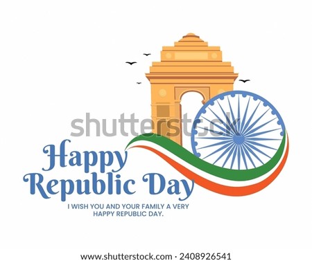 Vector illustration of happy republic day in India celebration on January 26 vector India gate with Indian flag Ashoka chakra design and flying pigeon