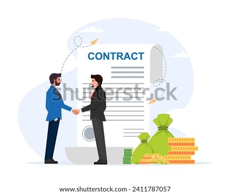 Business and investor people shaking hands over contract after successful negotiations vector illustration.