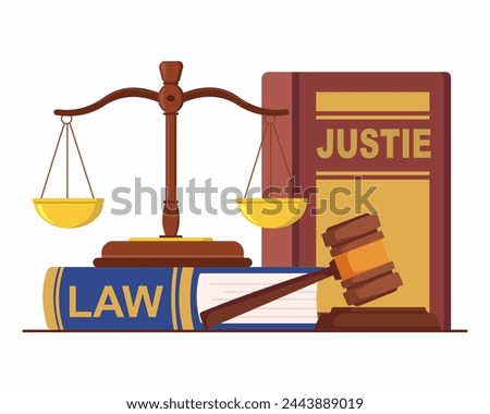 law and justice with gavel judge books scales icons law degree education vector illustration