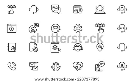 Service, support and help - thin line icon collection on white background  vector icon. Customer service icon set. Containing customer satisfied, assistance, support icons. Solid icon collection.