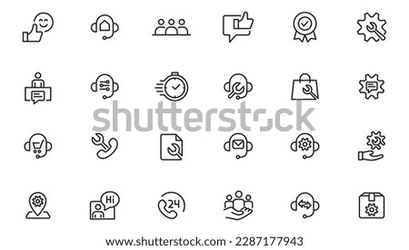 Service, support and help - thin line icon collection on white background  vector icon. Customer service icon set. Containing customer satisfied, assistance, support icons. Solid icon collection.

