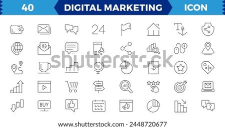 Big set Digital Marketing web icons, Content, search, marketing, ecommerce, seo, electronic devices, internet, analysis, social and more line icon.
