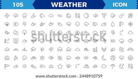 Weather icons. Weather forecast icon set. Clouds logo. Weather , clouds, sunny day, moon, snowflakes,Sun, rain, thunder storm, dew, wind, sun day. Vector illustration
