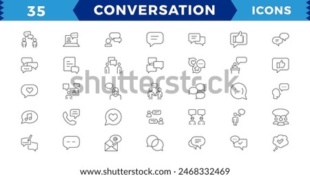 Dialogue, communication,Approved, Checkmark box and Social media message. Chat and quote line icons. Chat speech bubble, conversation or chatting related editable stroke outline icon.
