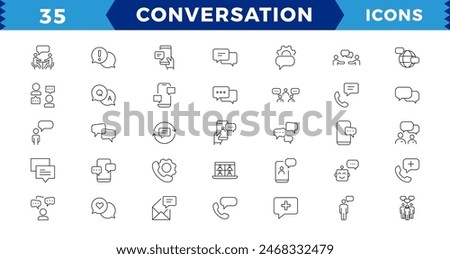 Dialogue, communication,Approved, Checkmark box and Social media message. Chat and quote line icons. Chat speech bubble, conversation or chatting related editable stroke outline icon.
