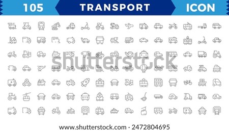 Transport thin line icons set. Vehicle icons. Transport editable stroke icons collection.in modern thin line style of transport icons types: taxi, train, helicopter, bus, ship, plane.